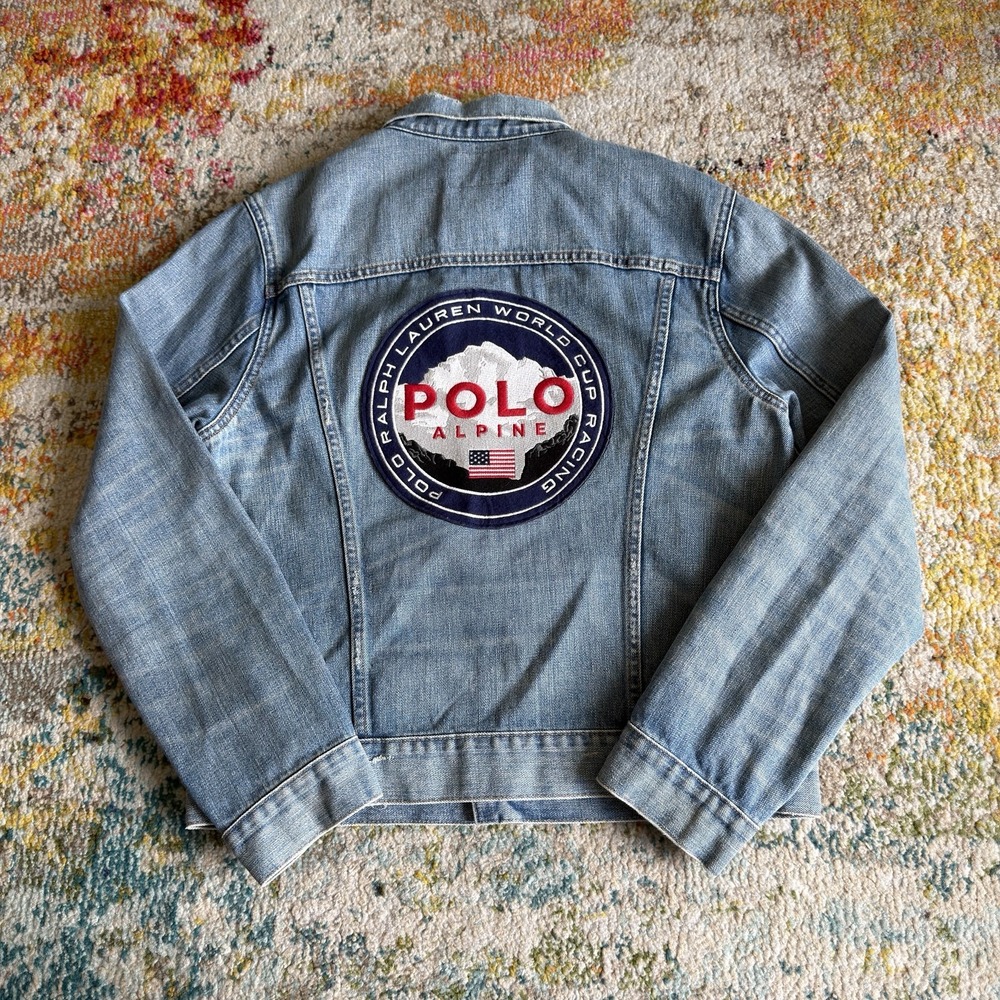 Polo Ralph Lauren Alpine Denim Jacket World Cup Racing Back Patch Medium